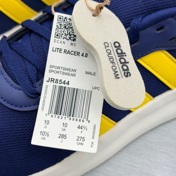 Adidas Men\'s 10.5 Sneakers Blue Yellow Retro Lite Racer 4 Cloudfoam JR8544 main image 6